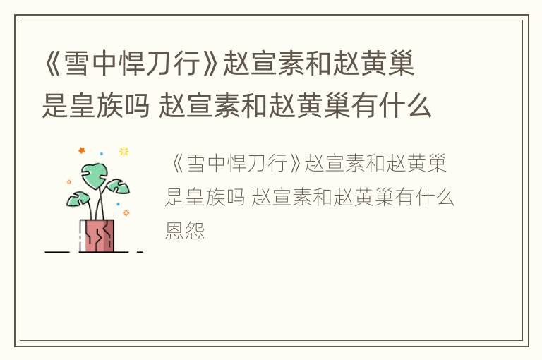 《雪中悍刀行》赵宣素和赵黄巢是皇族吗 赵宣素和赵黄巢有什么恩怨