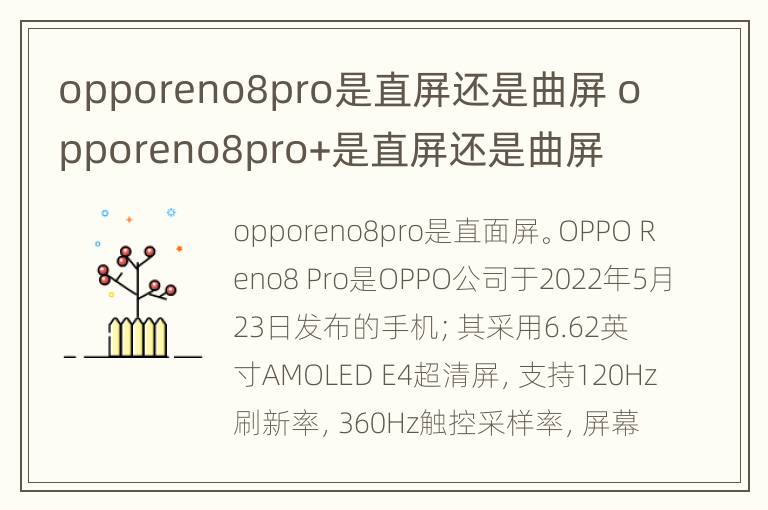 opporeno8pro是直屏还是曲屏 opporeno8pro+是直屏还是曲屏
