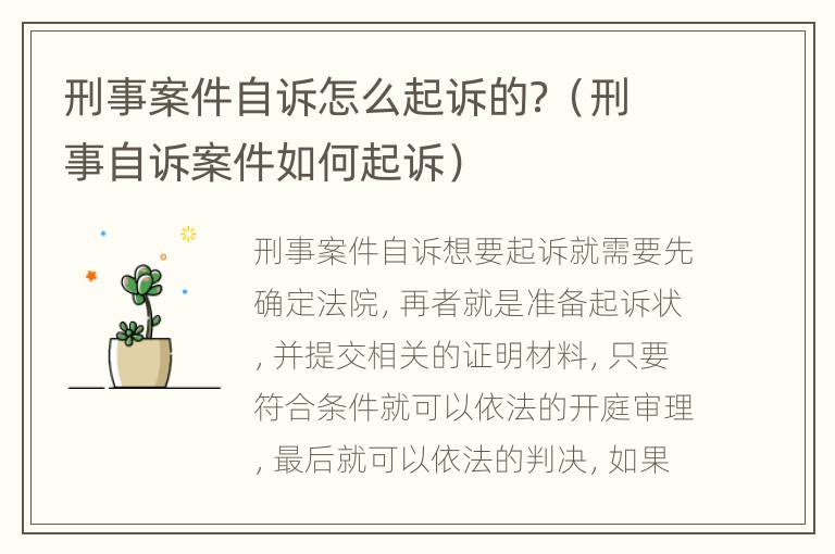 刑事案件自诉怎么起诉的？（刑事自诉案件如何起诉）
