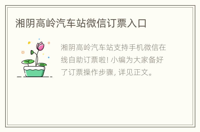 湘阴高岭汽车站微信订票入口