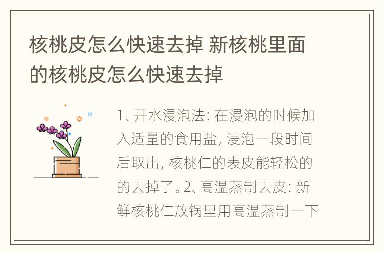 核桃皮怎么快速去掉 新核桃里面的核桃皮怎么快速去掉