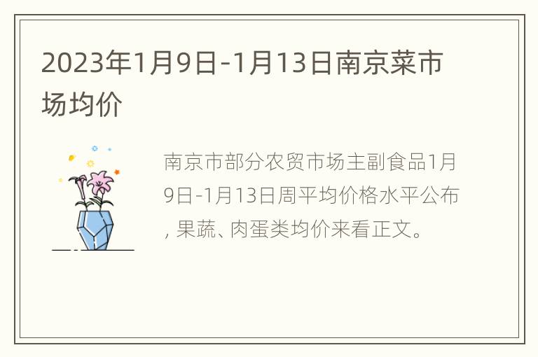 2023年1月9日-1月13日南京菜市场均价