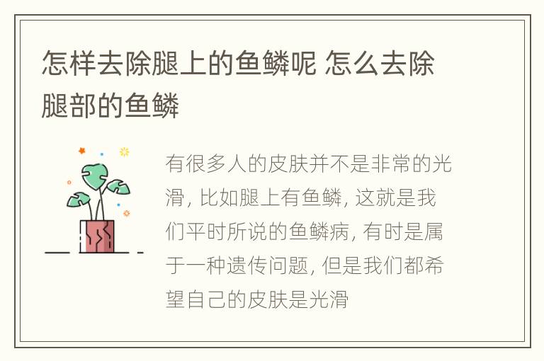 怎样去除腿上的鱼鳞呢 怎么去除腿部的鱼鳞