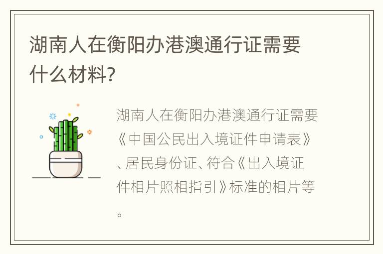 湖南人在衡阳办港澳通行证需要什么材料？
