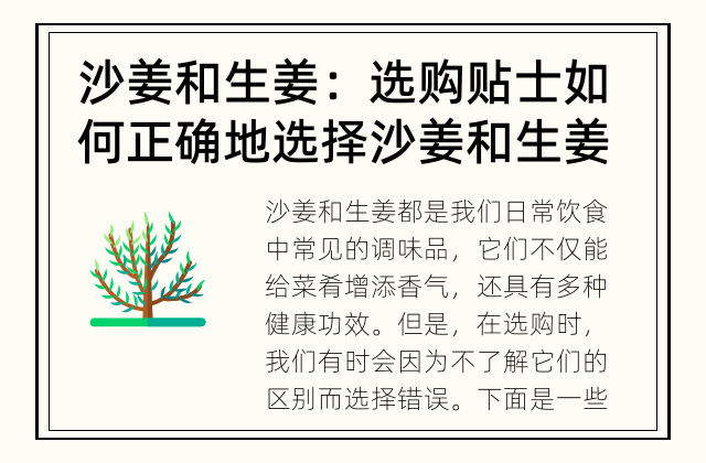 沙姜和生姜：选购贴士 如何正确地选择沙姜和生姜?