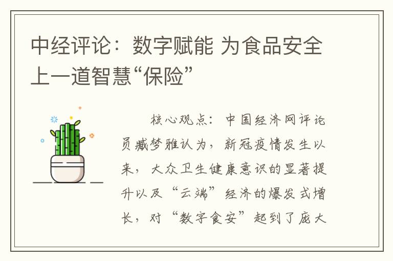 中经评论：数字赋能 为食品安全上一道智慧“保险”