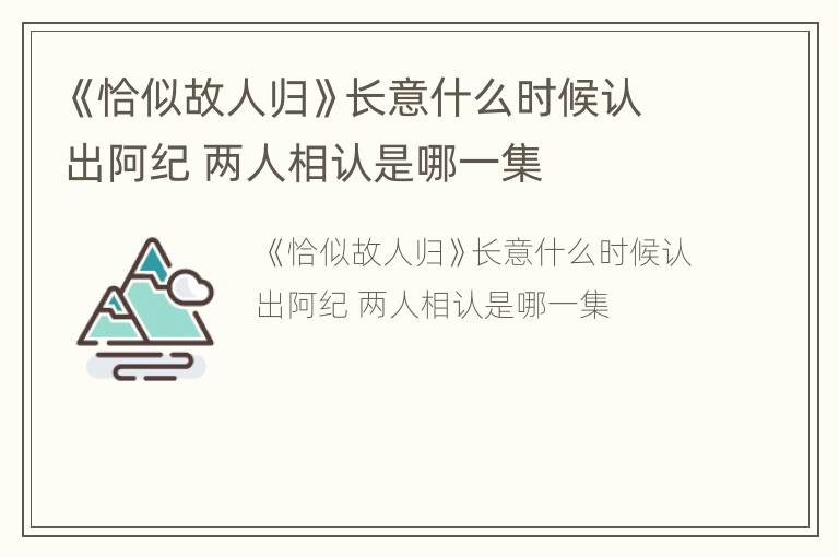 《恰似故人归》长意什么时候认出阿纪 两人相认是哪一集