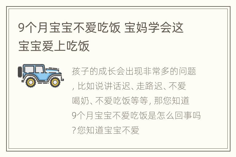 9个月宝宝不爱吃饭 宝妈学会这宝宝爱上吃饭