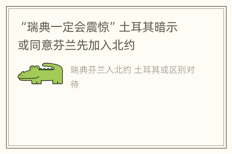 “瑞典一定会震惊”土耳其暗示或同意芬兰先加入北约