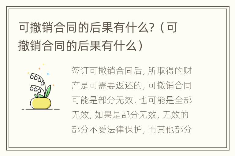 可撤销合同的后果有什么？（可撤销合同的后果有什么）