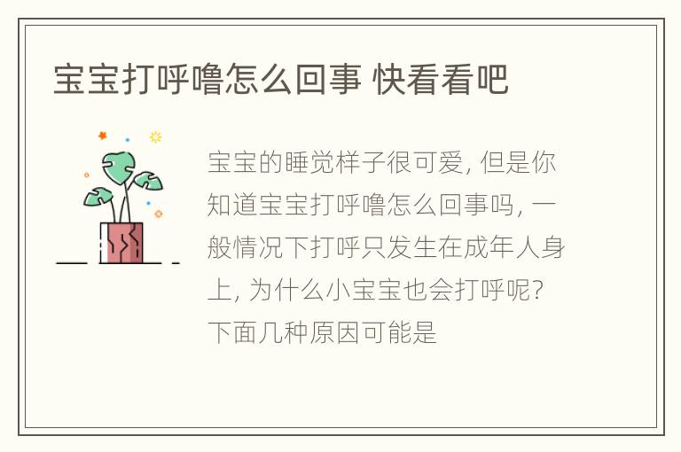 宝宝打呼噜怎么回事 快看看吧