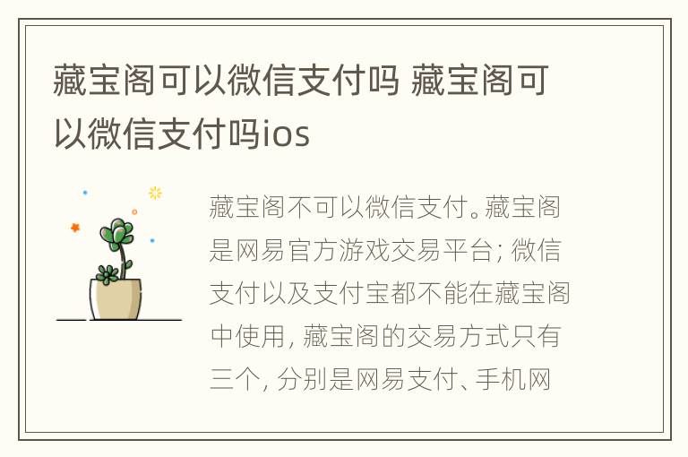 藏宝阁可以微信支付吗 藏宝阁可以微信支付吗ios