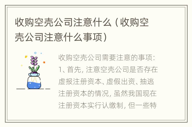收购空壳公司注意什么（收购空壳公司注意什么事项）