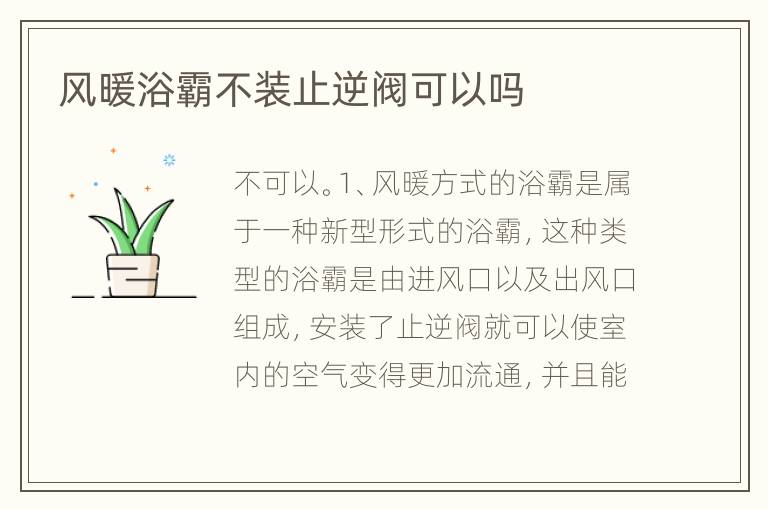 风暖浴霸不装止逆阀可以吗