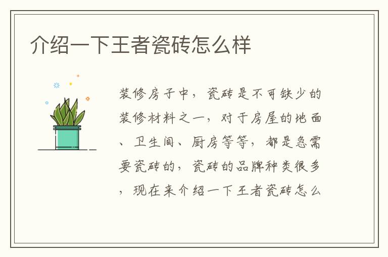 介绍一下王者瓷砖怎么样