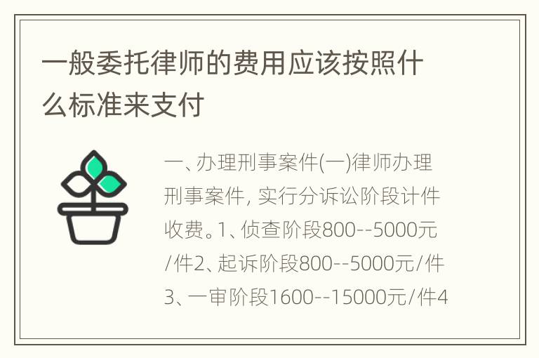 一般委托律师的费用应该按照什么标准来支付