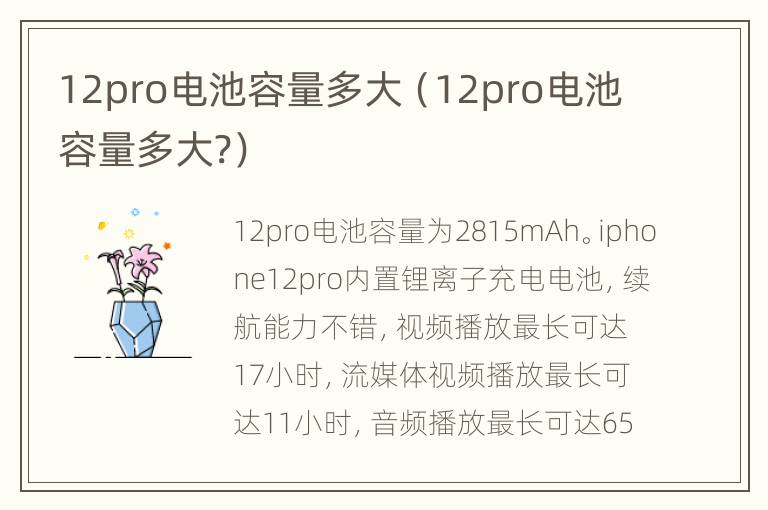 12pro电池容量多大（12pro电池容量多大?）