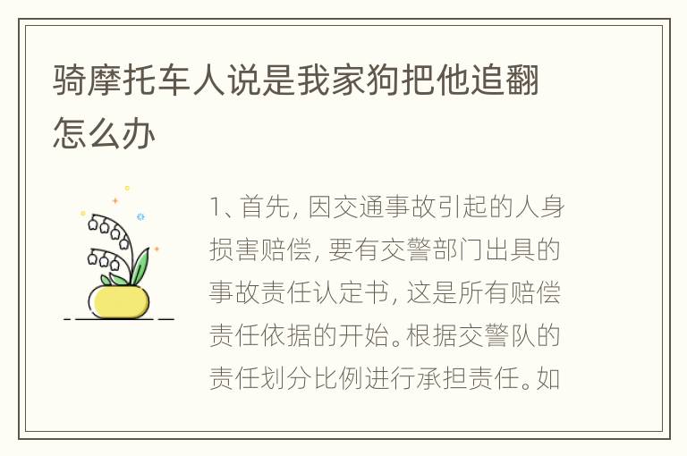 骑摩托车人说是我家狗把他追翻怎么办
