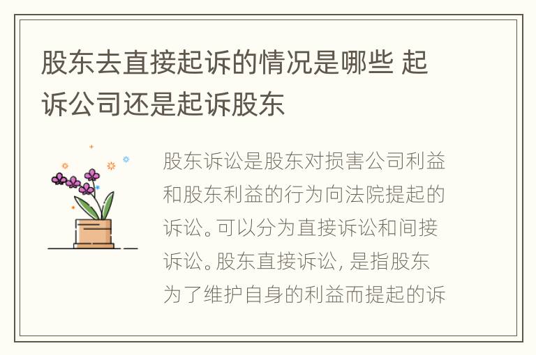 股东去直接起诉的情况是哪些 起诉公司还是起诉股东