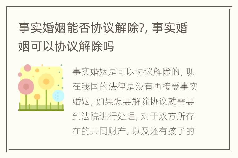 事实婚姻能否协议解除?，事实婚姻可以协议解除吗