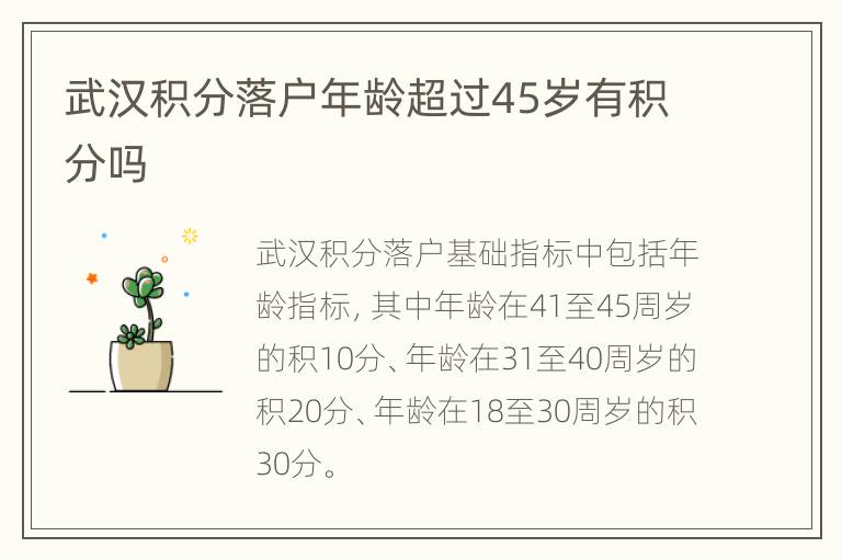 武汉积分落户年龄超过45岁有积分吗