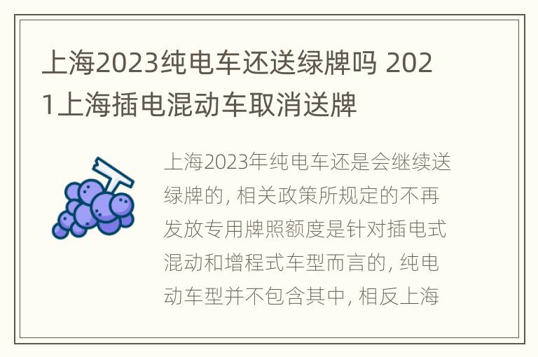 上海2023纯电车还送绿牌吗 2021上海插电混动车取消送牌
