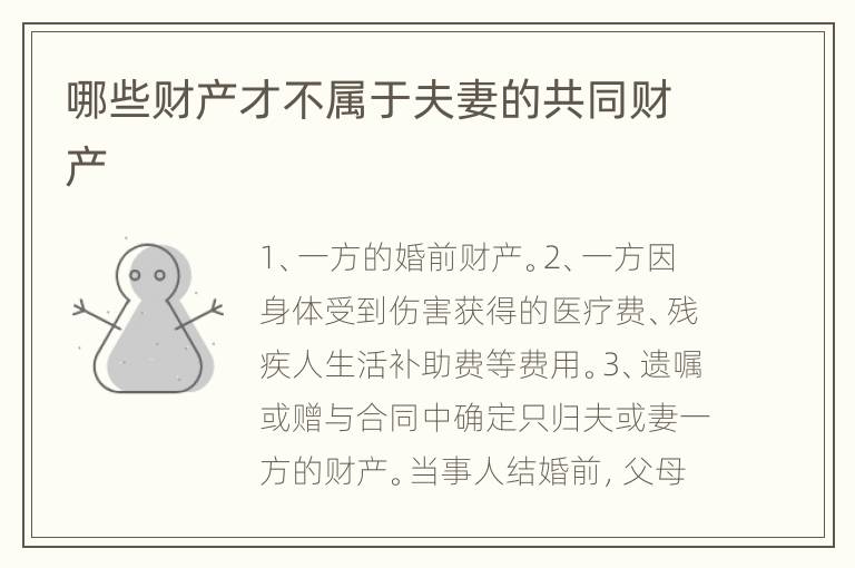 哪些财产才不属于夫妻的共同财产