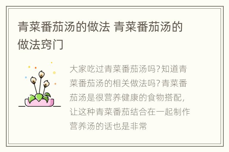 青菜番茄汤的做法 青菜番茄汤的做法窍门