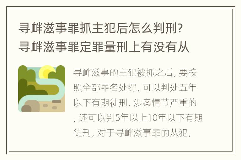 寻衅滋事罪抓主犯后怎么判刑? 寻衅滋事罪定罪量刑上有没有从犯主犯