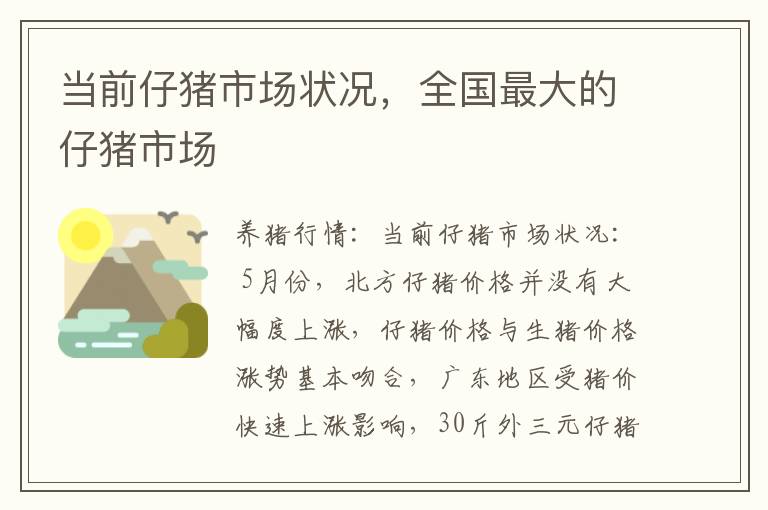 当前仔猪市场状况，全国最大的仔猪市场