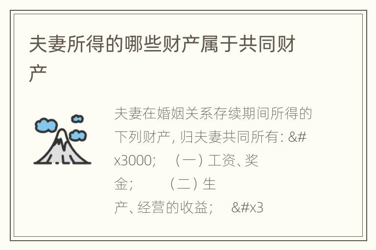 夫妻所得的哪些财产属于共同财产