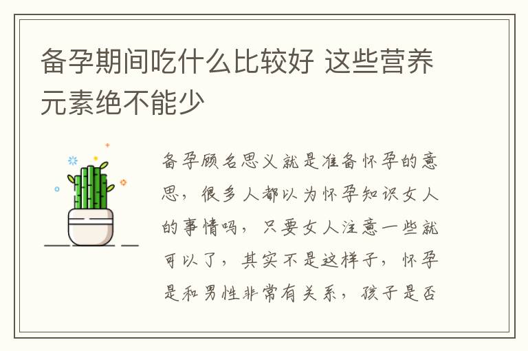 备孕期间吃什么比较好 这些营养元素绝不能少