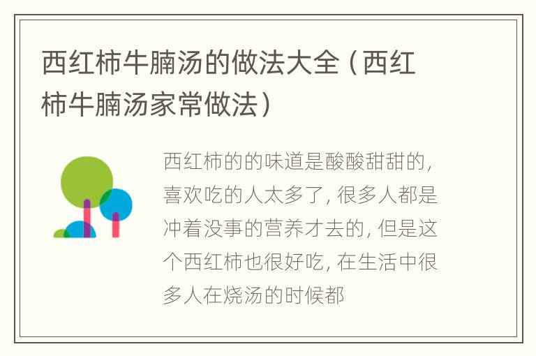 西红柿牛腩汤的做法大全（西红柿牛腩汤家常做法）