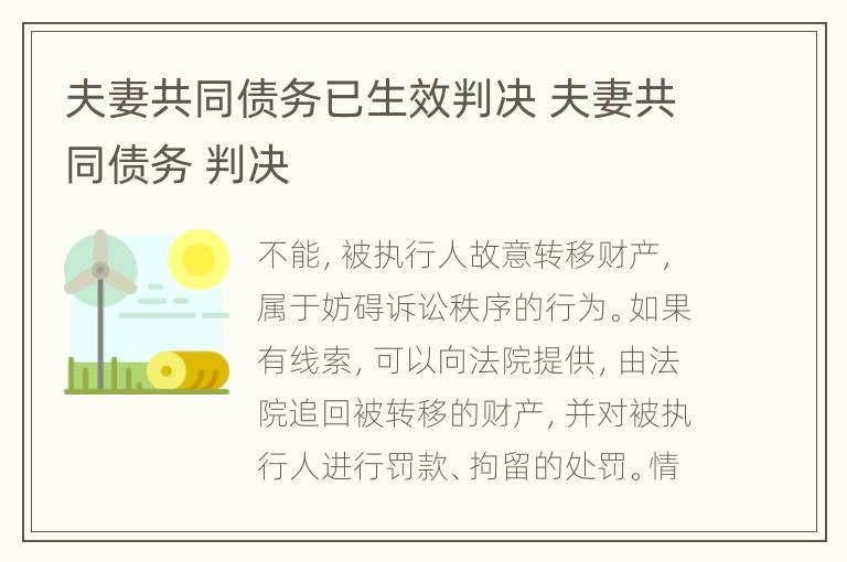 夫妻共同债务已生效判决 夫妻共同债务 判决