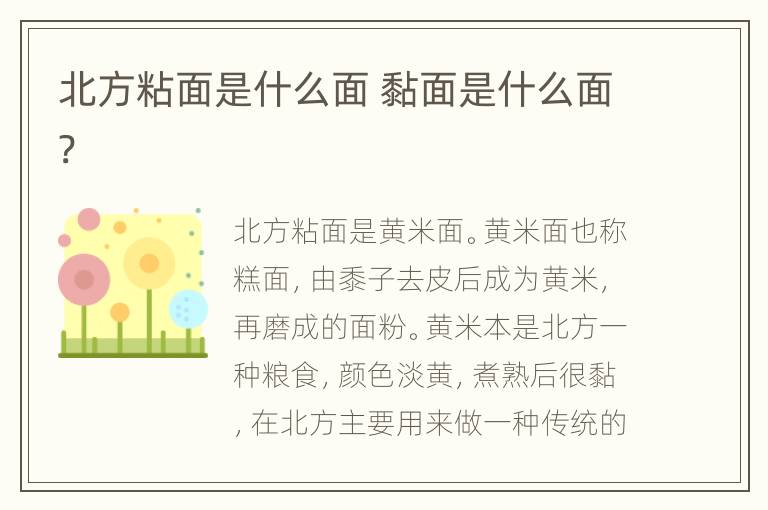 北方粘面是什么面 黏面是什么面?