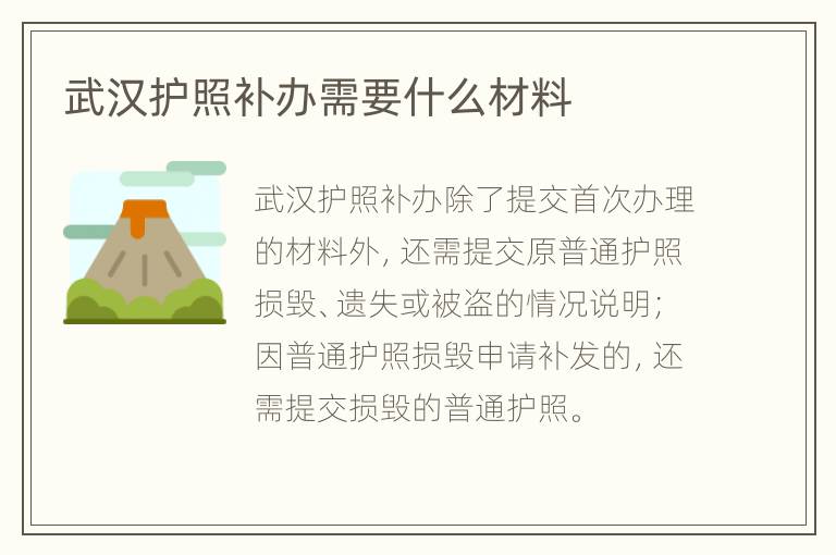 武汉护照补办需要什么材料