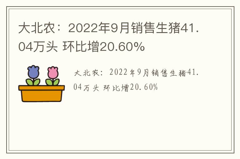 大北农：2022年9月销售生猪41.04万头 环比增20.60%