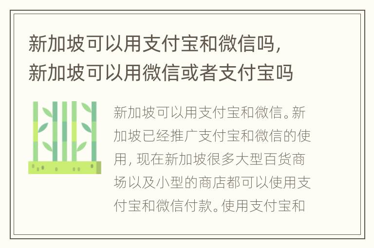 新加坡可以用支付宝和微信吗，新加坡可以用微信或者支付宝吗?