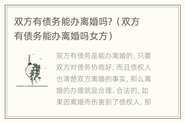 双方有债务能办离婚吗？（双方有债务能办离婚吗女方）