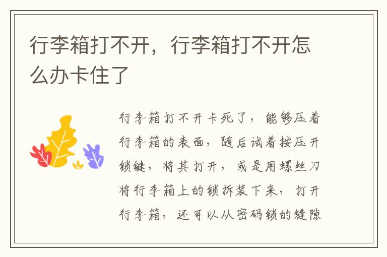 行李箱打不开，行李箱打不开怎么办卡住了