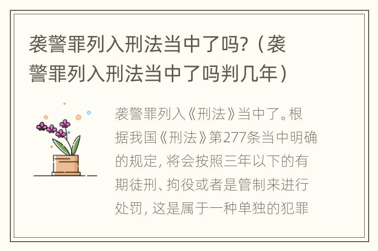 袭警罪列入刑法当中了吗？（袭警罪列入刑法当中了吗判几年）