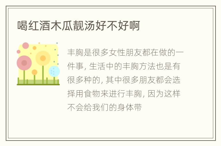 喝红酒木瓜靓汤好不好啊