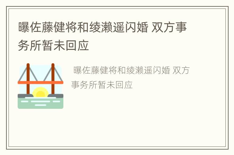 曝佐藤健将和绫濑遥闪婚 双方事务所暂未回应