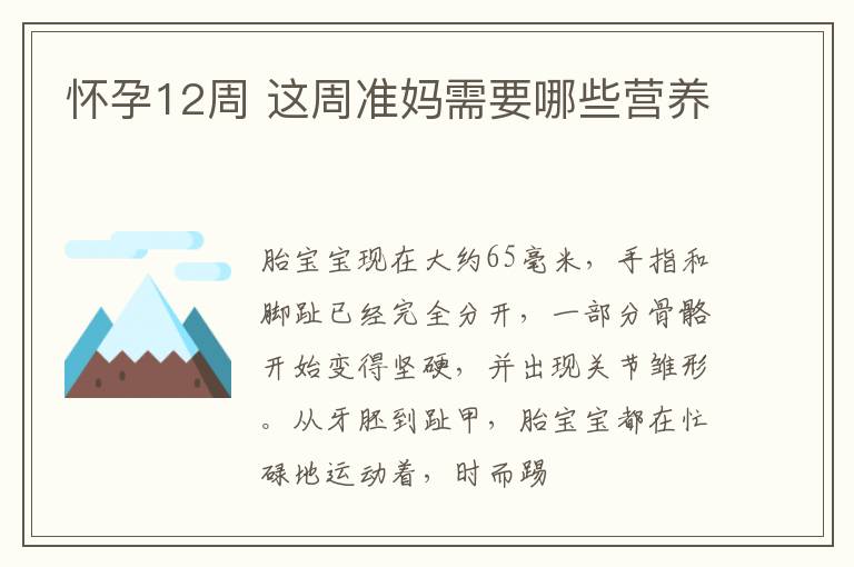 怀孕12周 这周准妈需要哪些营养