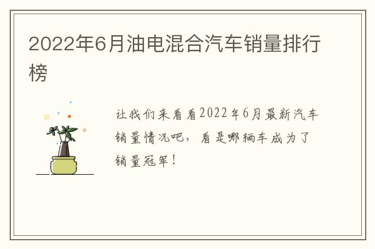 2022年6月油电混合汽车销量排行榜