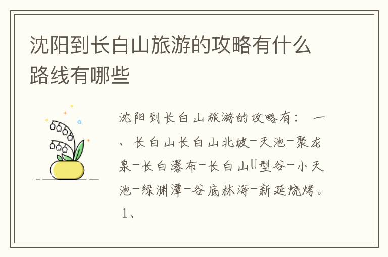 沈阳到长白山旅游的攻略有什么路线有哪些
