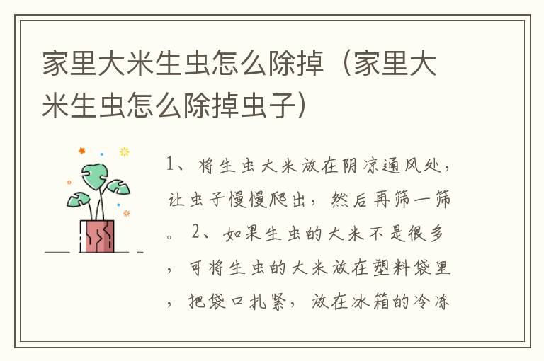 家里大米生虫怎么除掉（家里大米生虫怎么除掉虫子）