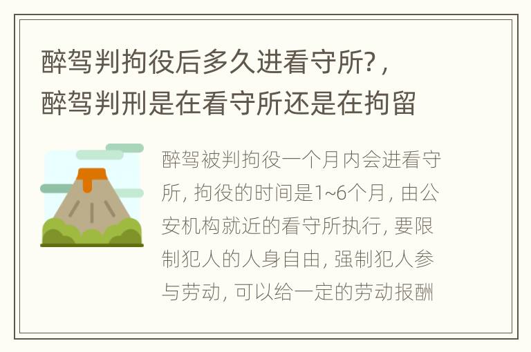 醉驾判拘役后多久进看守所？，醉驾判刑是在看守所还是在拘留所