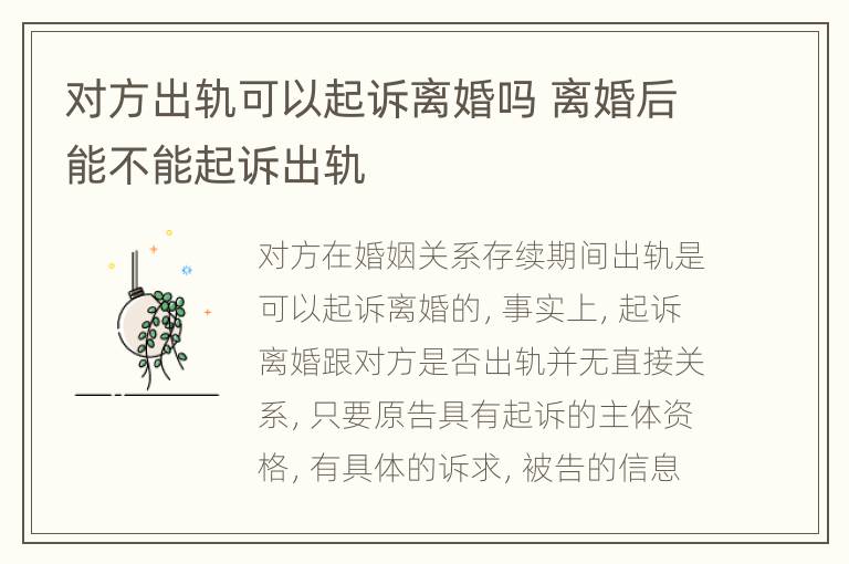 对方出轨可以起诉离婚吗 离婚后能不能起诉出轨