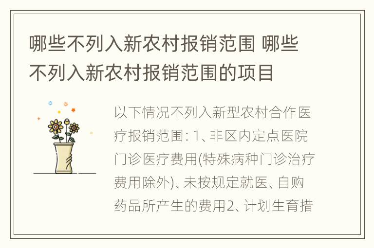 哪些不列入新农村报销范围 哪些不列入新农村报销范围的项目